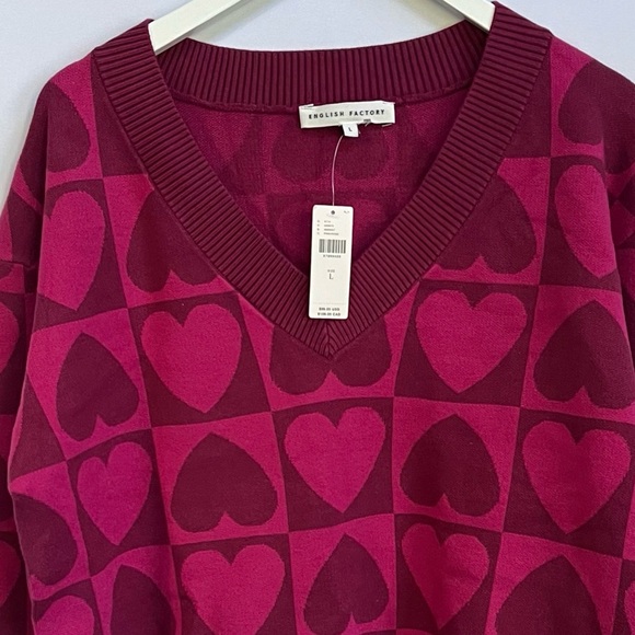 NWT Anthropologie English Factory Checkered Heart Sweater size L - Picture 12 of 12